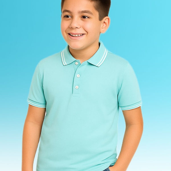 Chilins Boys Solid Polo Tshirt, Color- Sky Blue/ Turquoise