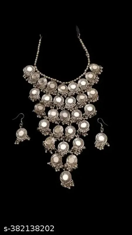 Tehzeeb Creations Women's Anarkali Design Oxidised Necklace With Mirror - Distacart