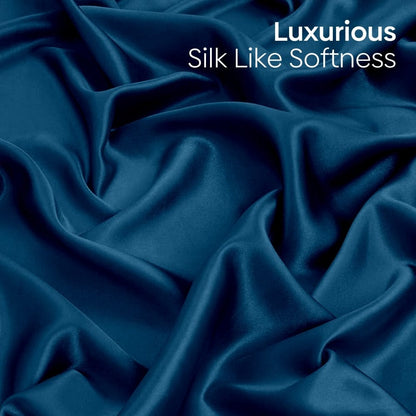 Haus & Kinder Satin Royale Deep Ocean Blue 300TC Satin King Bedsheet - Dista