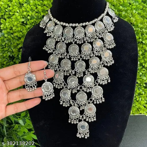 Tehzeeb Creations Women's Anarkali Design Oxidised Necklace With Mirror - Distacart