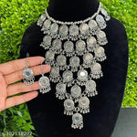 Thumbnail for Tehzeeb Creations Women's Anarkali Design Oxidised Necklace With Mirror - Distacart