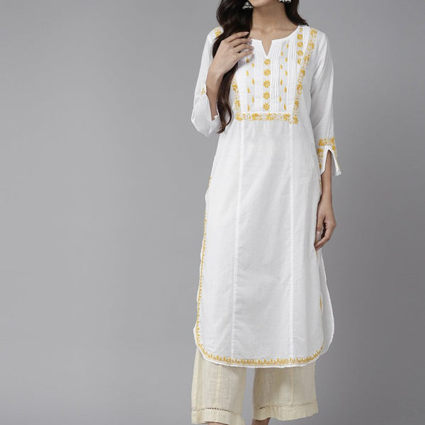 ADA Ethnic Motifs Embroidered Chikankari Cotton Kurta - Distacart