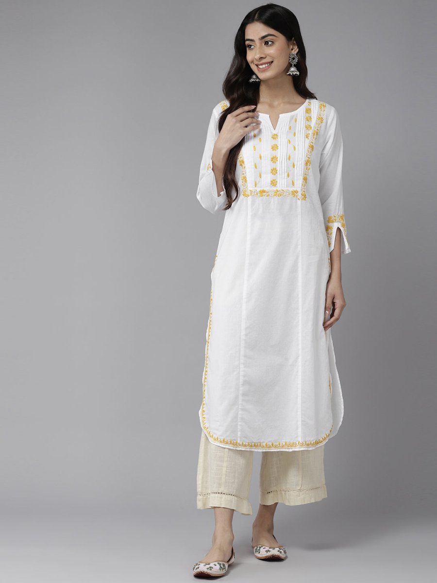 ADA Ethnic Motifs Embroidered Chikankari Cotton Kurta - Distacart