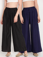 Thumbnail for TAG 7 Women Pack Of 2 Black & Navy Blue Solid Flared Palazzos