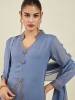 Thumbnail for Soch Women Ethnic Motifs Layered Beads and Stones Georgette Kurta with Churidar & Dupatta - Distacart