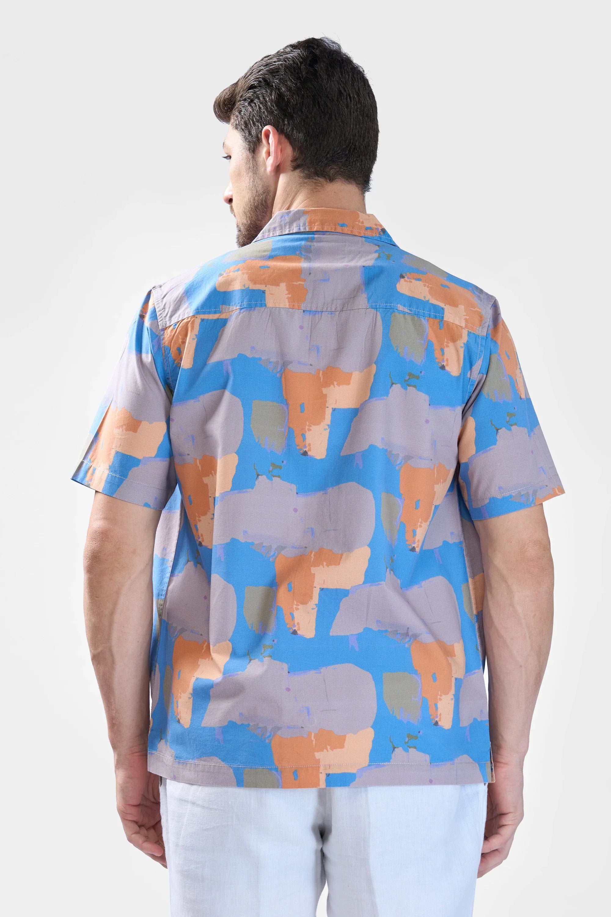 Xkind Blue Abstract Printed Relaxed Fit Shirt