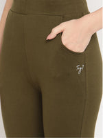 Thumbnail for TAG 7 Women Olive Green Solid Ankle-Length Leggings - Distacart