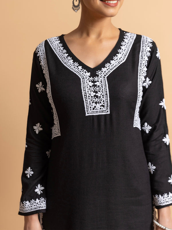 HOUSE OF KARI Floral Embroidered Chikankari Kurta With Trouser - Distacart