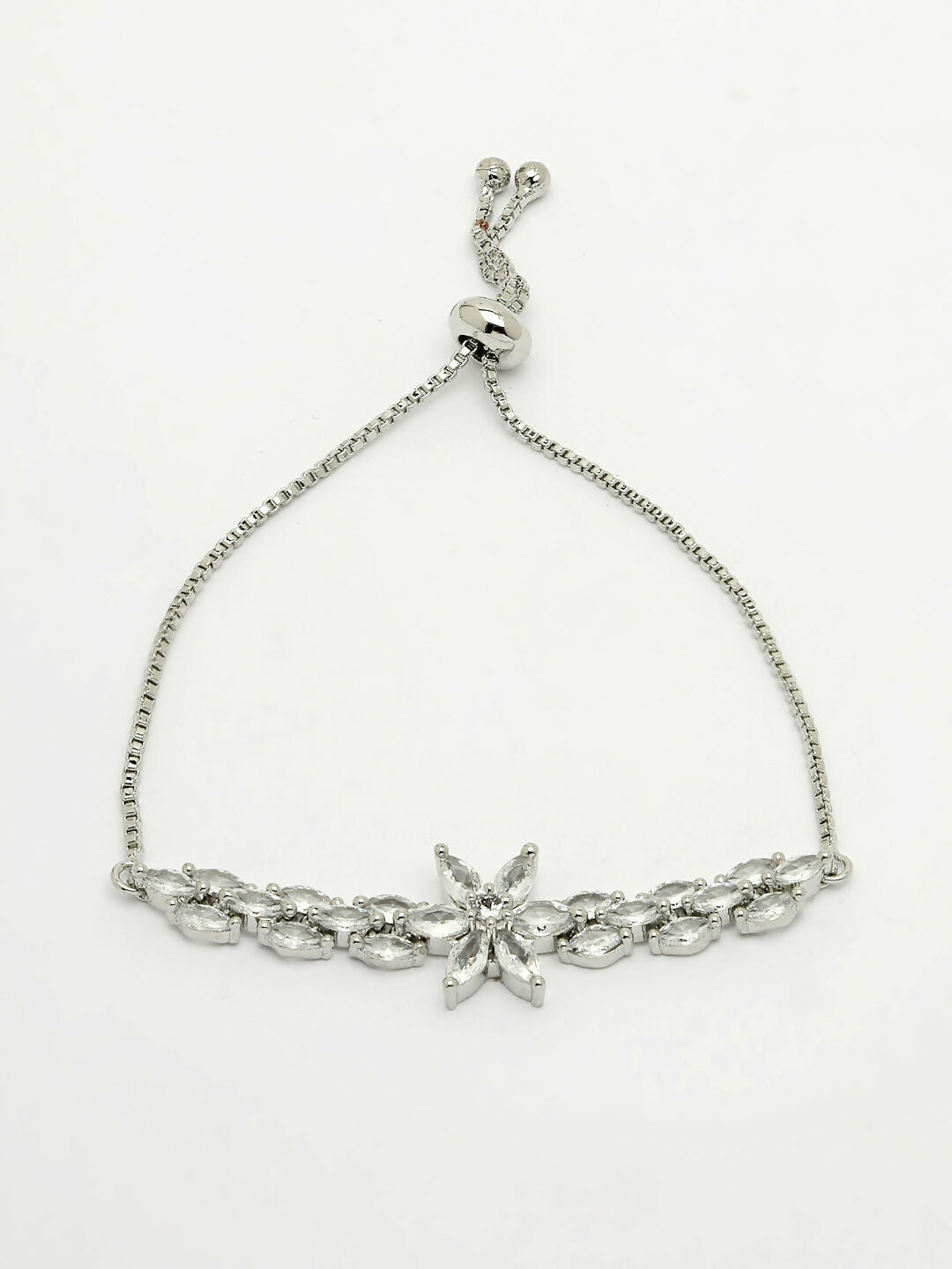 NVR Women Silver-Plated Handcrafted American Diamond Link Bracelet - Distacart