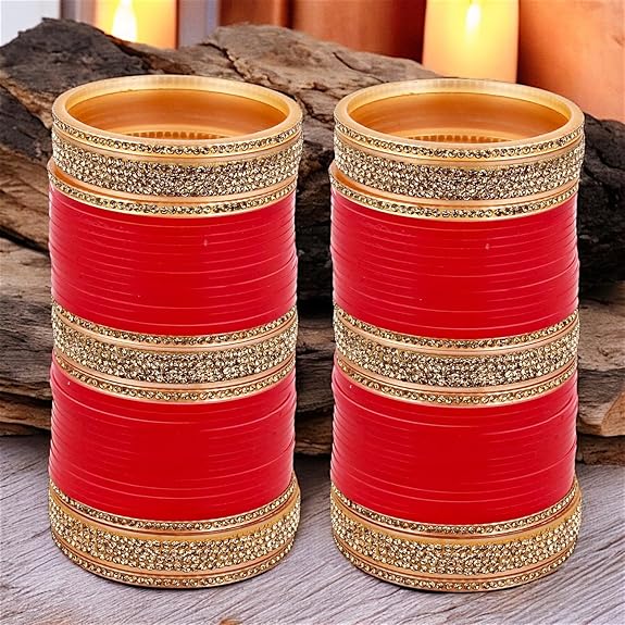 Tehzeeb Creations Bridal Bangle Set Wedding punjabi chuda Designer chura, Red Acrylic Choora Set for Women - Distacart