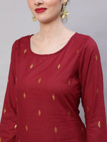 Thumbnail for Aks Woven Design Round Neck Zari Cotton A-Line Kurta - Distacart