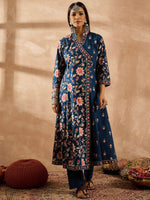 Thumbnail for Indo Era Women Floral Printed Angrakha Beads and Stones Pure Cotton Kurta with Trousers & With Dupatta
