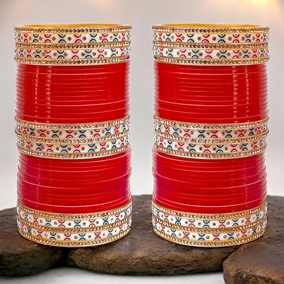 Tehzeeb Creations Bridal Bangle Set Red Designer Chura Wedding Punjabi Choora Fashion Jewellery Chuda Set - Distacart