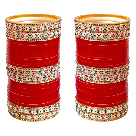 Tehzeeb Creations Bridal Bangle Set Red Designer Chura Wedding Punjabi Choora Fashion Jewellery Chuda Set - Distacart