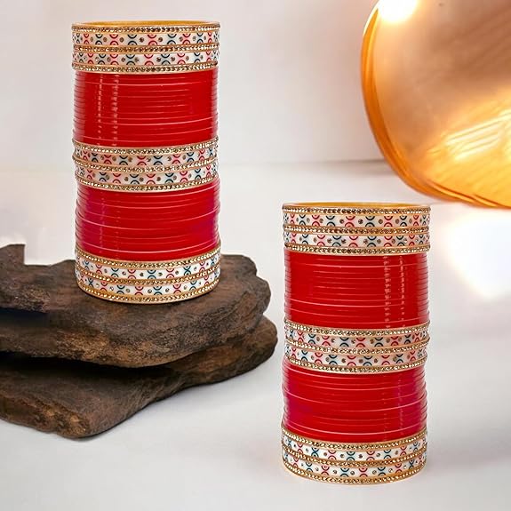 Tehzeeb Creations Bridal Bangle Set Red Designer Chura Wedding Punjabi Choora Fashion Jewellery Chuda Set - Distacart