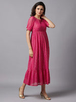 Thumbnail for AURELIA Fuchsia & Gold-Toned Ethnic Motifs Ethnic Midi Dress