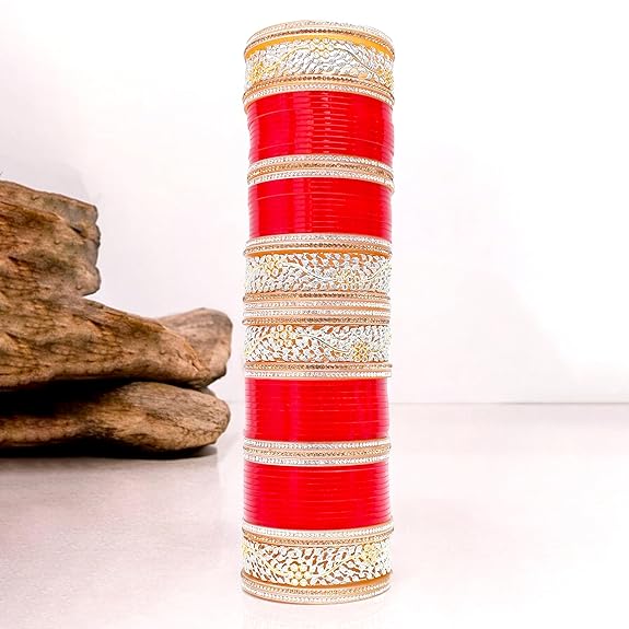 Tehzeeb Creations Bridal Bangle Set Red Designer AD & Golden Stone Dulhan Chuda Fashion Wedding Chura Punjabi Choora For Women - Distacart