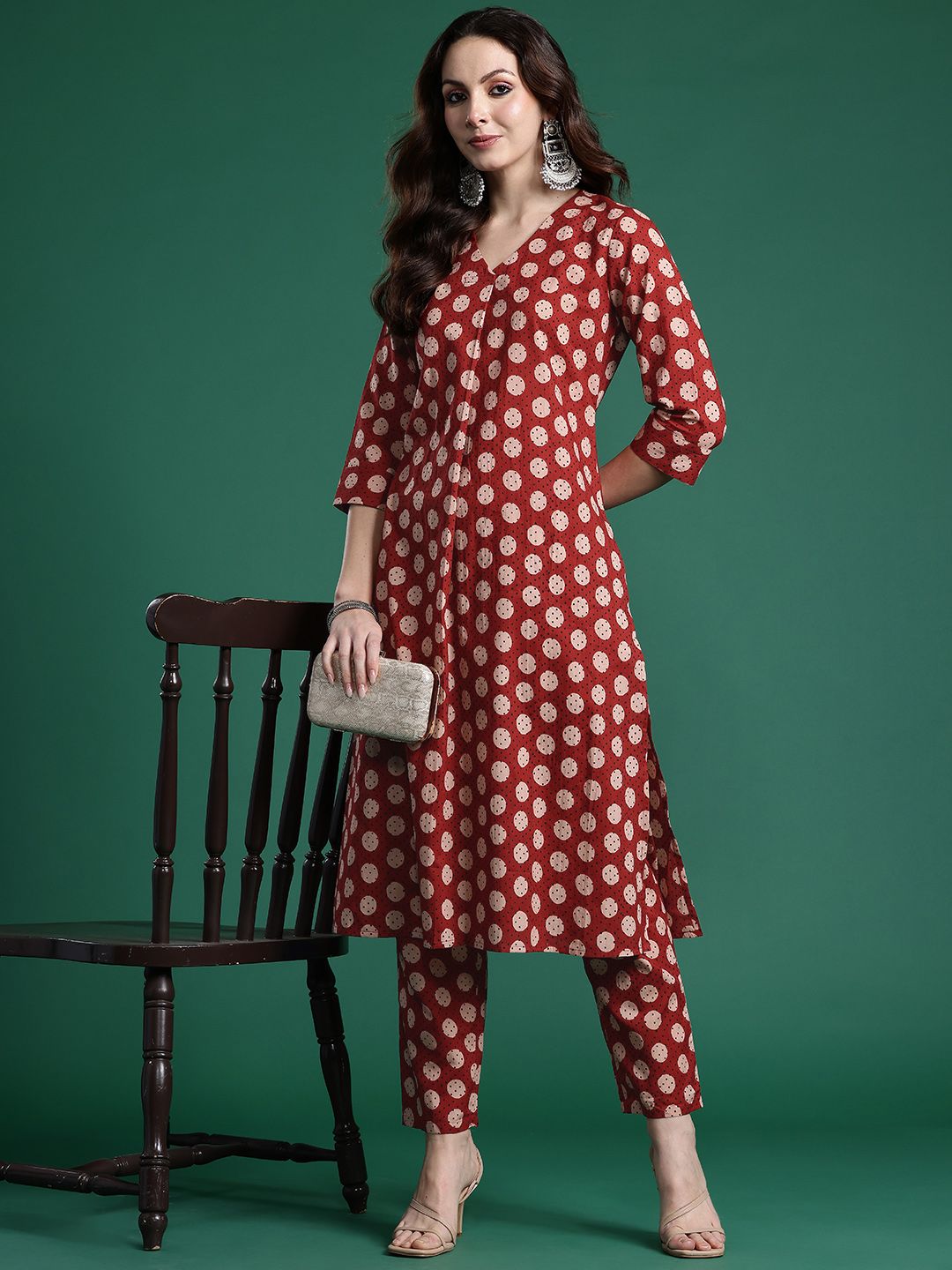 Indo Era Women Printed Pleated Pure Cotton Kurta with Trousers - Distacart