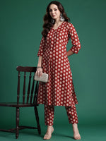 Thumbnail for Indo Era Women Printed Pleated Pure Cotton Kurta with Trousers