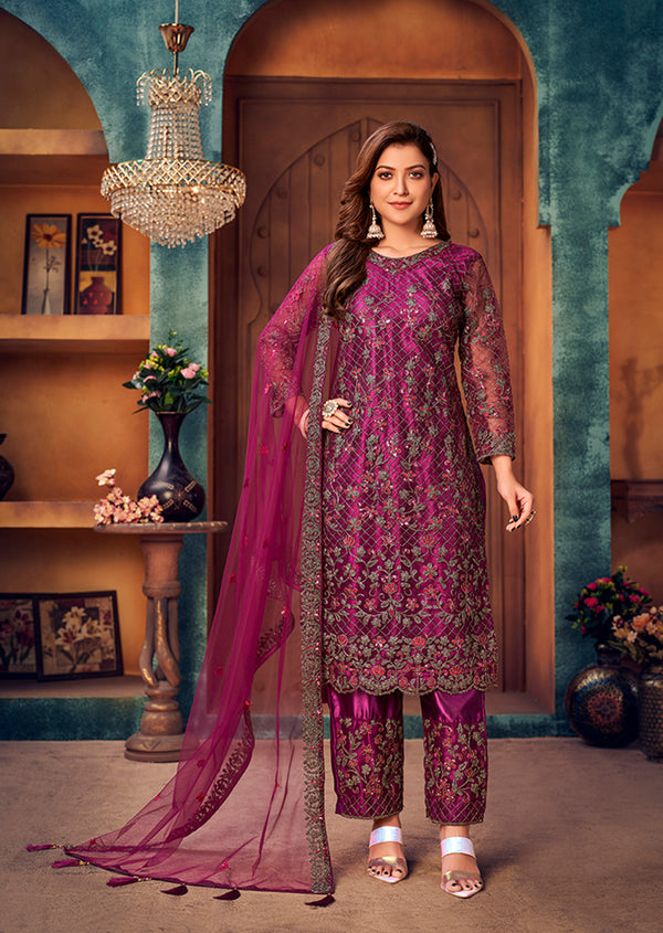 Monjolika Fashion Purple Color Trendy Designer Net Pakistani Salwar Kameez