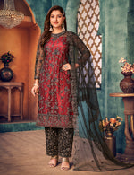 Thumbnail for Monjolika Fashion Red Black Color Trendy Designer Net Pakistani Salwar Kameez