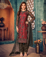 Thumbnail for Monjolika Fashion Red Black Color Trendy Designer Net Pakistani Salwar Kameez