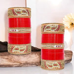 Thumbnail for Tehzeeb Creations Bridal Bangle Set Designer Golden White & Red Stone Chuda Bridal Wedding Choora Fashion Chura For Women - Distacart