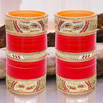Thumbnail for Tehzeeb Creations Bridal Bangle Set Designer Golden White & Red Stone Chuda Bridal Wedding Choora Fashion Chura For Women - Distacart