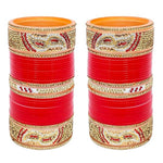 Thumbnail for Tehzeeb Creations Bridal Bangle Set Designer Golden White & Red Stone Chuda Bridal Wedding Choora Fashion Chura For Women - Distacart