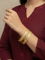Thumbnail for NVR Women Set of 2 Leaf Design Gold Plated Kada Bangle - Distacart