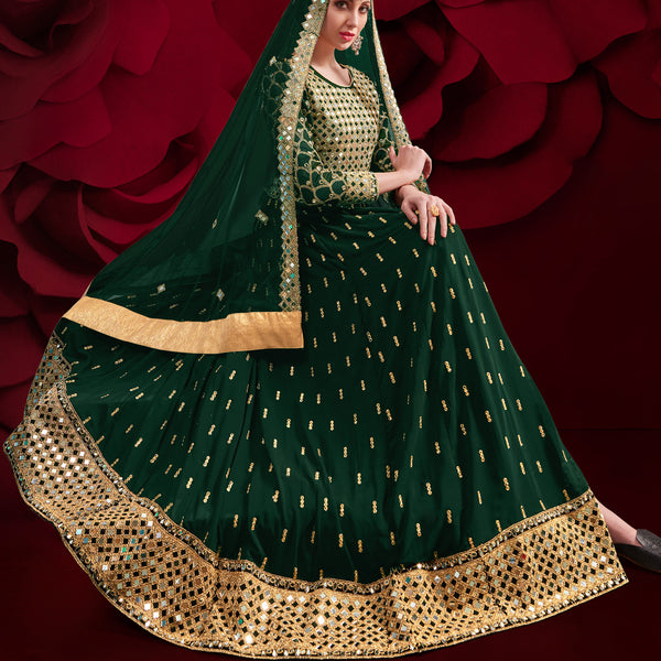 Monjolika Fashion Dark Green Color Georgette Festival Anarkali Salwar Suit - Distacart