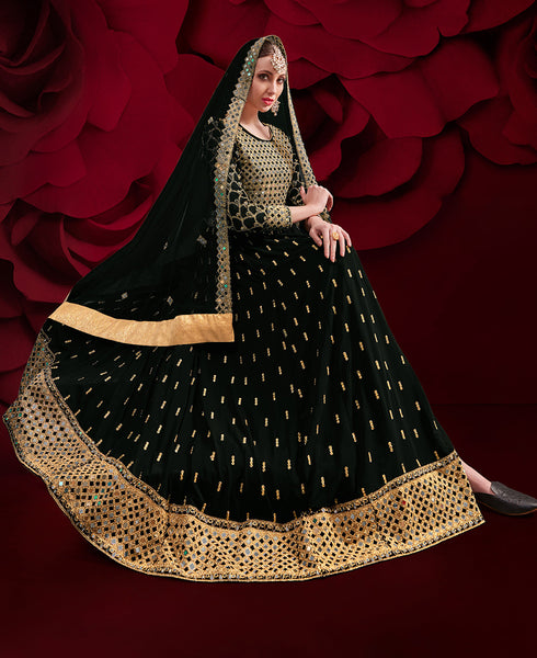 Monjolika Fashion Black Color Georgette Festival Anarkali Salwar Suit