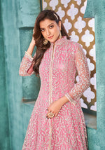 Thumbnail for Monjolika Fashion Pink Color Net Designer Floor Length Suit