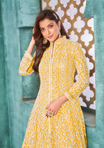 Thumbnail for Monjolika Fashion Yellow Color Net Designer Floor Length Suit