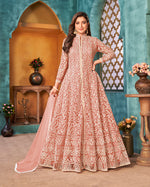 Thumbnail for Monjolika Fashion Peach Color Net Designer Floor Length Suit