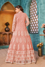 Thumbnail for Monjolika Fashion Peach Color Net Designer Floor Length Suit