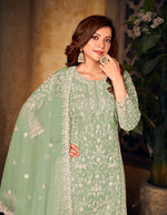 Thumbnail for Monjolika Fashion Sea Green Color Net Embroidered Palazzo Suit