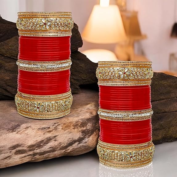 Tehzeeb Creations Bridal Bangle Set Red Designer Chura Punjabi Choora Fashion Jewellery Chuda Set - Distacart