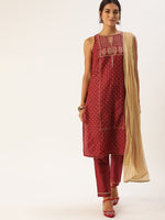 Thumbnail for All About You Women Red Ethnic Motifs Printed Kurta with Trousers & With Dupatta - Distacart