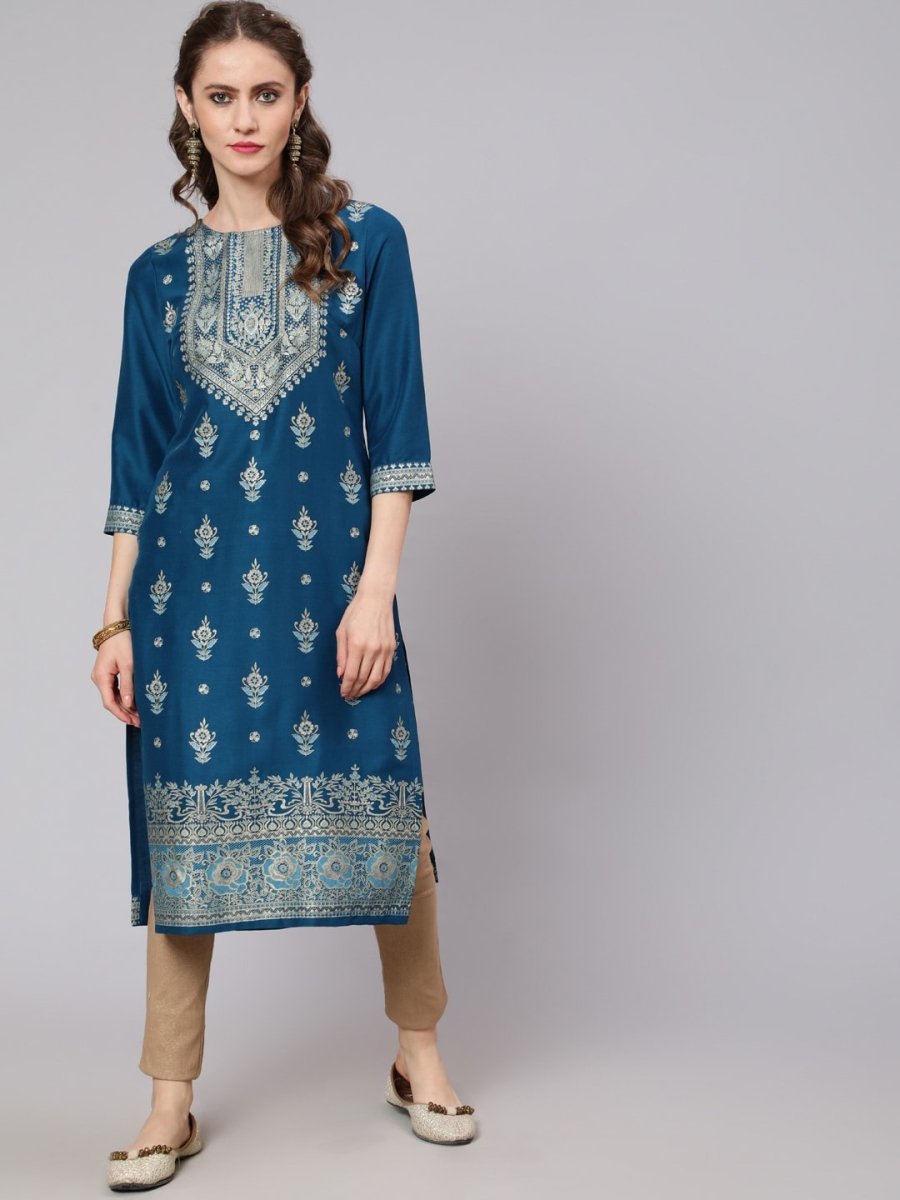 Aks Ethnic Motifs Printed Round Neck Straight Kurta - Distacart