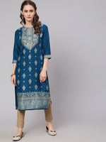 Thumbnail for Aks Ethnic Motifs Printed Round Neck Straight Kurta - Distacart