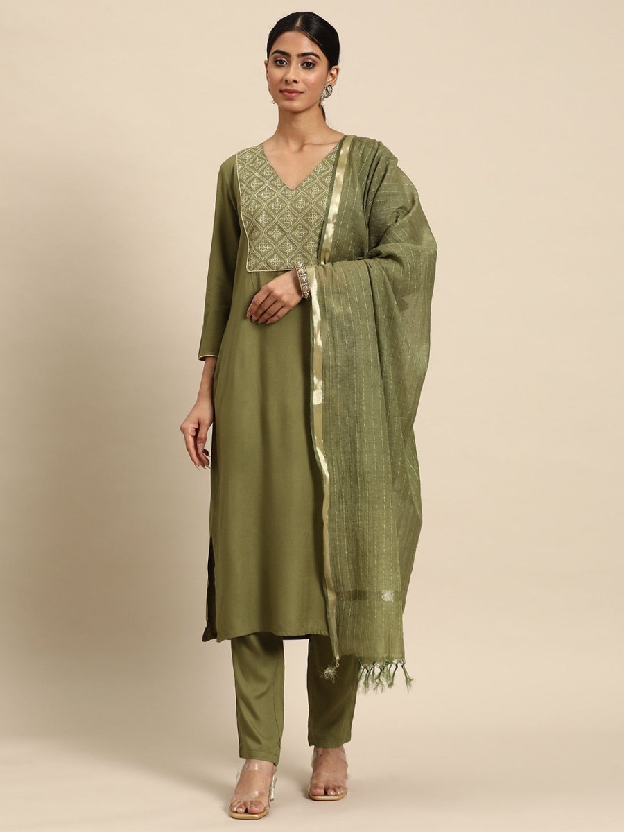 All About You Ethnic Motifs Yoke Design Regular Kurta with Trousers & With Dupatta - Distacart