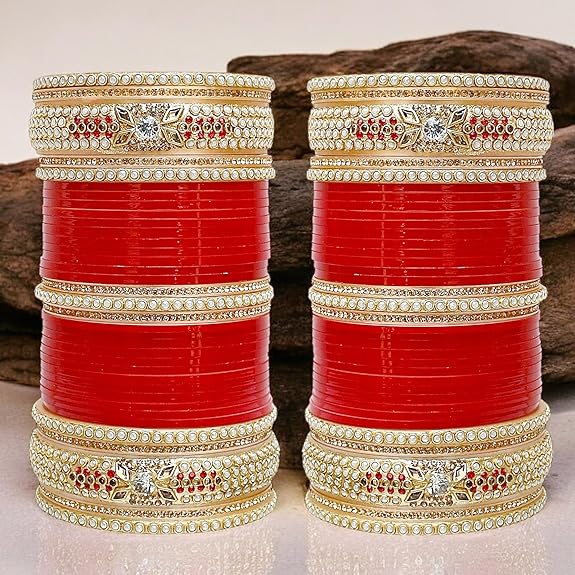 Tehzeeb Creations Bridal Bangle Set Red Designer Chura Wedding Punjabi Choora Fashion Jewellery Chuda Set for Women - Distacart