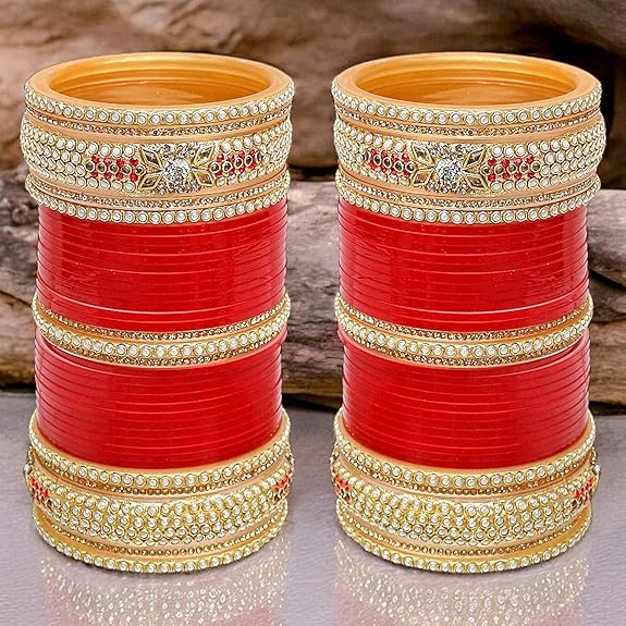 Tehzeeb Creations Bridal Bangle Set Red Designer Chura Wedding Punjabi Choora Fashion Jewellery Chuda Set for Women - Distacart