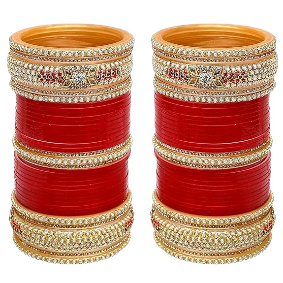Tehzeeb Creations Bridal Bangle Set Red Designer Chura Wedding Punjabi Choora Fashion Jewellery Chuda Set for Women - Distacart