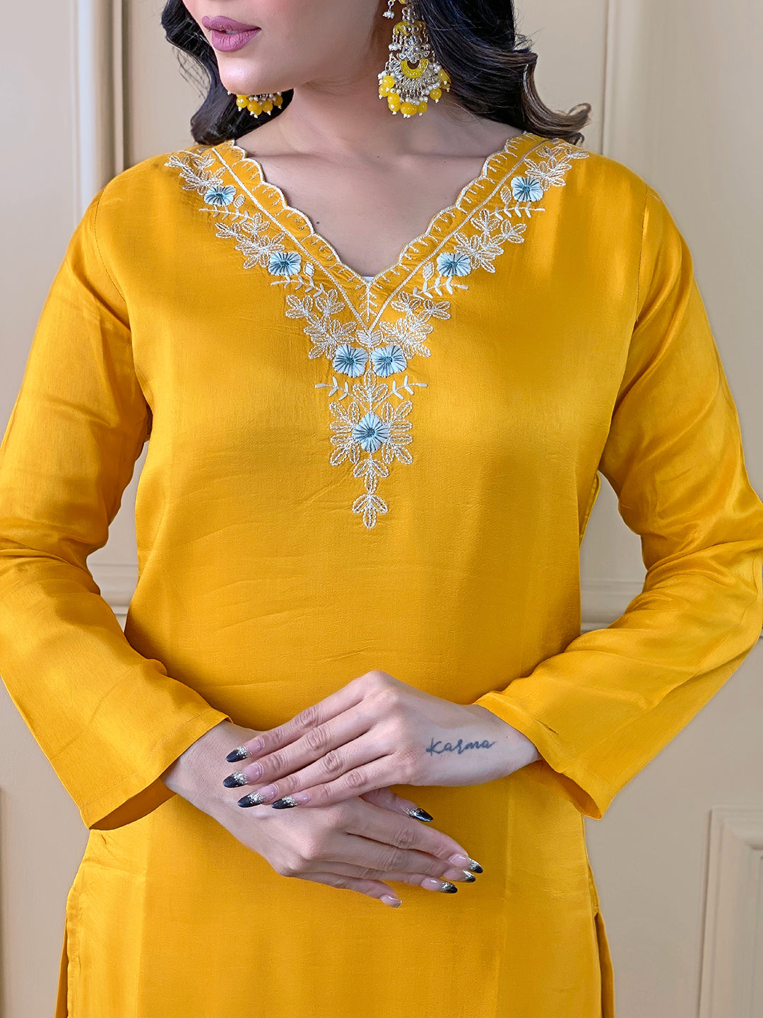 The52 Gorgeous Embroidered Viscose Fabric Straight Kurta, Pant and Dupatta Set