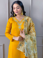 Thumbnail for The52 Gorgeous Embroidered Viscose Fabric Straight Kurta, Pant and Dupatta Set