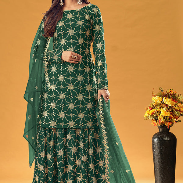 Monjolika Fashion Green Embroidered Palazzo Salwar Suit - Distacart