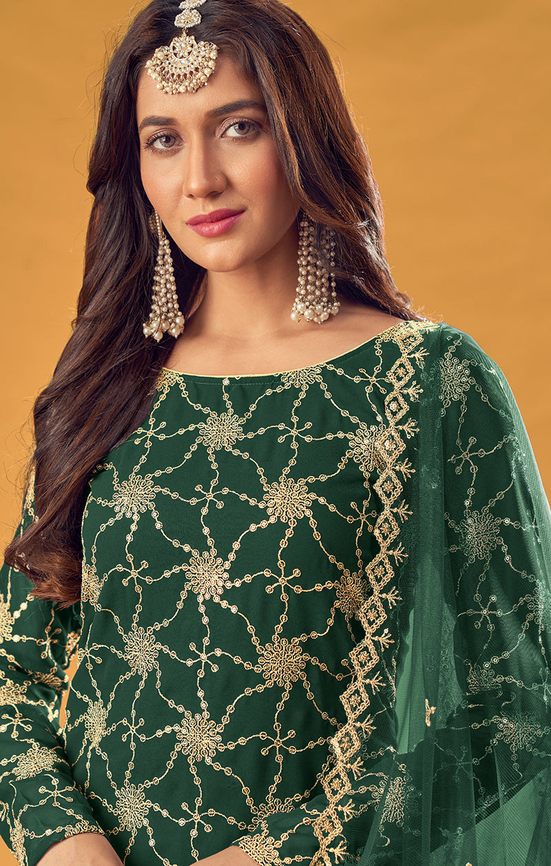 Monjolika Fashion Green Embroidered Palazzo Salwar Suit