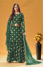Thumbnail for Monjolika Fashion Green Embroidered Palazzo Salwar Suit